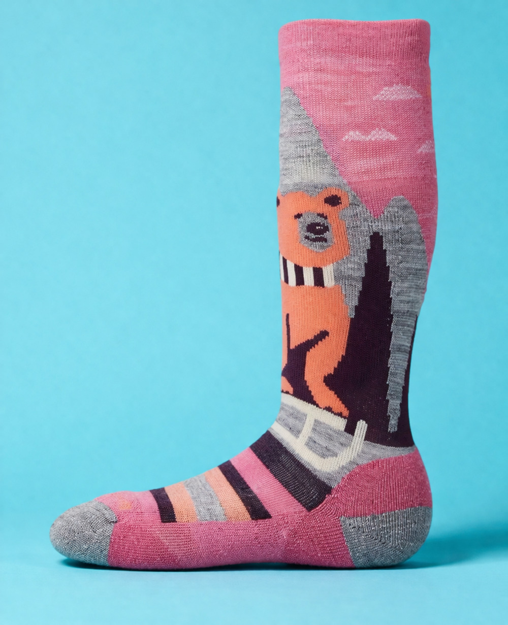 Smartwool Kid's L Sleigh Bear Garden Pink Ski Over The Calf Socks A16-7